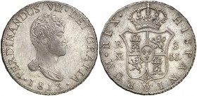 1813. Fernando VII. Madrid. GJ. 8 reales. (Cal. 501). 26,92 g. Busto desnudo. Leves rayitas. Atractiva. Parte de brillo original. Ex Colección Isabel ...