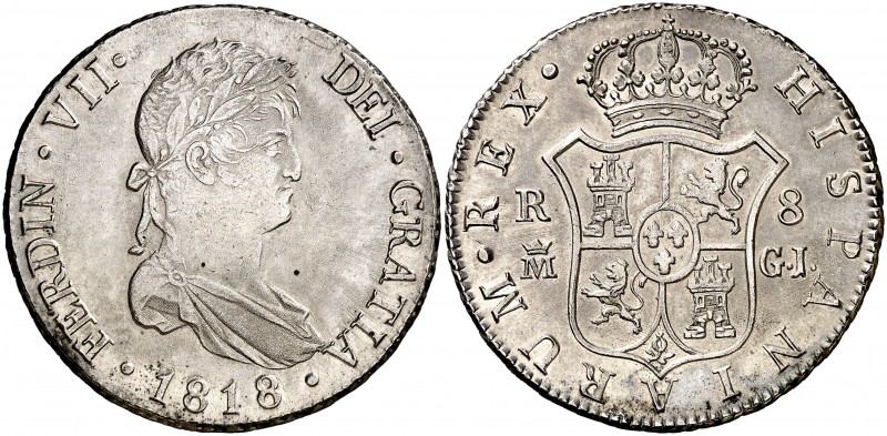 1818. Fernando VII. Madrid. GJ. 8 reales. (Cal. 505). 27,05 g. Bella. Brillo ori...