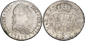 1818. Fernando VII. Madrid. GJ. 8 reales. (Cal. 505). 27,05 g. Bella. Brillo original. EBC.