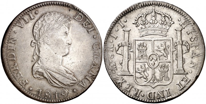 1819. Fernando VII. México. JJ. 8 reales. (Cal. 563). 26,94 g. Leves marquitas. ...