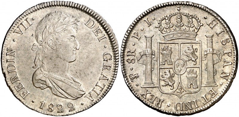 1822. Fernando VII. Potosí. PJ. 8 reales. (Cal. 611). 26,91 g. Bella. Brillo ori...