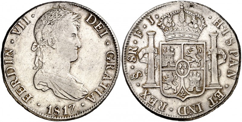 1817. Fernando VII. Santiago. FJ. 8 reales. (Cal. 633). 26,82 g. Último año de a...