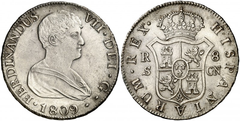 1809. Fernando VII. Sevilla. CN. 8 reales. (Cal. 635). 26,79 g. Busto desnudo. M...