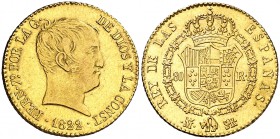 1822. Fernando VII. Madrid. SR. 80 reales. (Cal. 218). 6,72 g. Tipo "cabezón". Bella. Escasa así. EBC-/EBC.