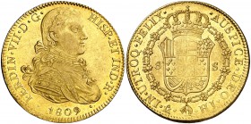 1809. Fernando VII. México. HJ. 8 escudos. (Cal. 44) (Cal.Onza 1252). 27 g. Busto imaginario. Acuñación algo floja. Bella. Parte de brillo original. E...