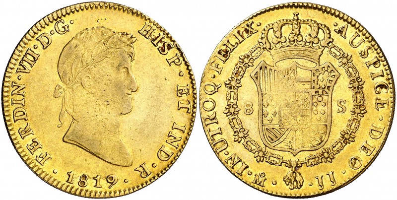 1819. Fernando VII. México. JJ. 8 escudos. (Cal. 60) (Cal.Onza 1270). 26,98 g. L...
