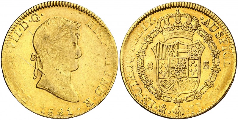 1821. Fernando VII. México. JJ. 8 escudos. (Cal. 62) (Cal.Onza 1272). 26,96 g. A...