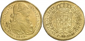 1819. Fernando VII. Popayán. FM. 8 escudos. (Cal. 82) (Cal.Onza 1301) (Restrepo 128-33). 27,09 g. Atractiva. Parte de brillo original. Ex Colección Is...
