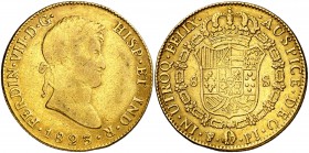 1823. Fernando VII. Potosí. PJ. 8 escudos. (Cal. 89) (Cal.Onza 1307). 26,71 g. Escasa. MBC.