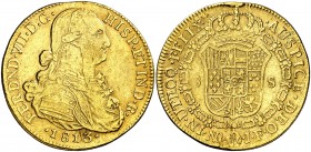 1813. Fernando VII. Santa Fe de Nuevo Reino. JF. 8 escudos. (Cal. 101) (Cal.Onza 1323) (Restrepo 127-15). 26,85 g. Golpecitos. MBC-.
