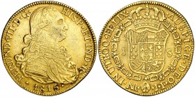 1815. Fernando VII. Santa Fe de Nuevo Reino. JF. 8 escudos. (Cal. 104) (Cal.Onza 1330) (Restrepo 127-19a). 26,78 g. Sin punto entre IN y UTROQ. Bonito...