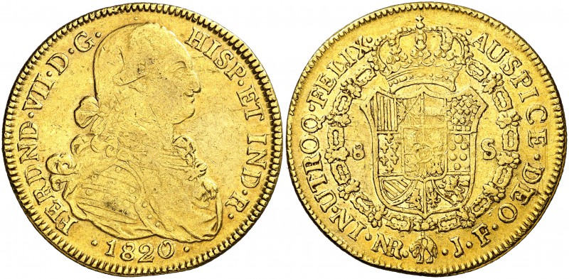 1820. Fernando VII. Santa Fe de Nuevo Reino. JF. 8 escudos. (Cal. 111) (Cal.Onza...