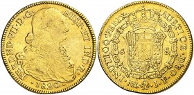 1820. Fernando VII. Santa Fe de Nuevo Reino. JF. 8 escudos. (Cal. 111) (Cal.Onza 1340) (Restrepo 127-34). 26,88 g. Leves golpecitos. MBC/MBC+.