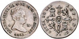 1850. Isabel II. Jubia. 4 maravedís. (Cal. 520). 5,15 g. MBC+.