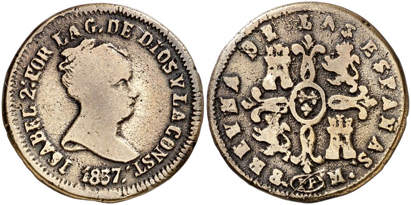 1837. Isabel II. Pamplona. PP. 8 maravedís. (Cal. 489). 11,76 g. Fundida. Escasa...