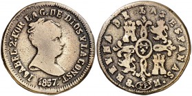 1837. Isabel II. Pamplona. PP. 8 maravedís. (Cal. 489). 11,76 g. Fundida. Escasa. MBC-.