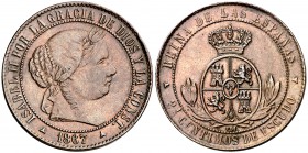 1867. Isabel II. Segovia. 2 1/2 céntimos de escudos. (Cal. 647). 6,23 g. EBC-.