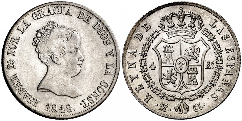 1848. Isabel II. Madrid. CL. 4 reales. (Cal. 295). 5,19 g. Bella. Brillo origina...