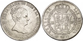 1849. Isabel II. Madrid. CL. 20 reales. (Cal. 167). 26 g. Golpecitos. Buen ejemplar. Escasa. MBC+.