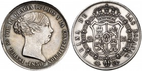 1850. Isabel II. Madrid. CL. 20 reales. (Cal. 170). 26,04 g. Limpiada. Escasa así. (EBC-).