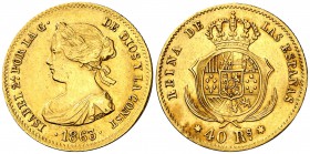 1863. Isabel II. Madrid. 40 reales. (Cal. 105). 3,27 g. MBC+.