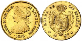 1865. Isabel II. Madrid. 4 escudos. (Cal. 108). 3,41 g. MBC+.