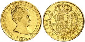 1839. Isabel II. Barcelona. PS. 80 reales. (Cal. 55). 6,69 g. Parte de brillo original. EBC-/EBC.