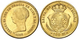 1855. Isabel II. Sevilla. 100 reales. (Cal. 33). 8,41 g. Parte de brillo original. Escasa. EBC-/EBC.