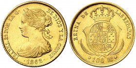 1862. Isabel II. Sevilla. 100 reales. (Cal. 40). 8,37 g. MBC+.