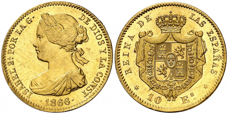 1866. Isabel II. Madrid. 10 escudos. (Cal. 44). 8,32 g. Bella. Brillo original. ...