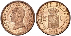 1912*12. Alfonso XIII. PCV. 2 céntimos. (Cal. 75). 2 g. Bella. Brillo original. S/C.