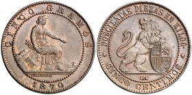 1870. Gobierno Provisional. Barcelona. . 5 céntimos. (Cal. 25). 5,09 g. Bella. EBC+.