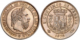 1875. Carlos VII, Pretendiente. Oñate. 5 céntimos. (Cal. 10). 5,04 g. Bella. Brillo original. EBC+.