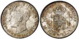 1896*1896. Alfonso XIII. PGV. 1 peseta. (Cal. 41). 4,93 g. Bella. Pátina. S/C-.