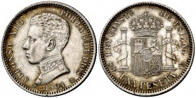 1904*1904. Alfonso XIII. SMV. 1 peseta. (Cal. 50). 5,08 g. EBC+.