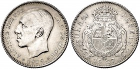 1927-1929. Alfonso XIII. PCS 1 peseta. (Cal. pág. 839) (Aledón 160 var). 4,94 g. El grabado del anverso es de Enrique Vaquer, el mismo de los 50 cénti...