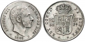 1883. Alfonso XII. Manila. 20 centavos. (Cal. 90). 5,16 g. Bella. Escasa así. EBC.