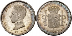 1905*1905. Alfonso XIII. SMV. 2 pesetas. (Cal. 34). 10,05 g. Bella. S/C-.
