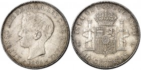 1896. Alfonso XIII. Puerto Rico. PGV. 40 centavos. (Cal. 83). 10 g. Rara. MBC.