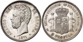 1871*1871. Amadeo I. SDM. 5 pesetas. (Cal. 5). 24,79 g. Leves marquitas. Bella. EBC.