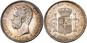 1871*1874. Amadeo I. DEM. 5 pesetas. (Cal. 10). 24,92 g. Rayitas. Bonita pátina. MBC+/EBC-.
