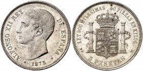 1875*1875. Alfonso XII. DEM. 5 pesetas. (Cal. 25a). 24,92 g. Bella. Escasa así. EBC.