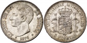 1876*1876. Alfonso XII. DEM. 5 pesetas. (Cal. 26). 24,89 g. MBC+/EBC-.