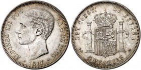 1877*1877. Alfonso XII. DEM. 5 pesetas. (Cal. 28). 25,09 g. MBC+/EBC-.