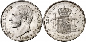 1883*1883. Alfonso XII. MSM. 5 pesetas. (Cal. 37). 24,87 g. Leves marquitas. EBC-/EBC.
