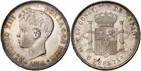 1896*1896. Alfonso XIII. PGV. 5 pesetas. (Cal. 25). 25 g. Bella. EBC.