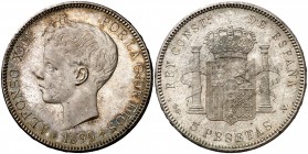 1899*1899. Alfonso XIII. SGV. 5 pesetas. (Cal. 28). 25 g. Bella. EBC+.
