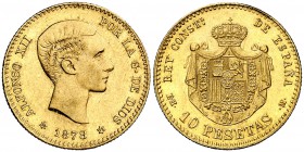 1878*1878. Alfonso XII. EMM. 10 pesetas. (Cal. 23). 3,23 g. Mínimas marquitas. Bella. Parte de brillo original. Escasa así. EBC-.