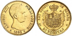 1890*1890. Alfonso XIII. MPM. 20 pesetas. (Cal. 5). 6,42 g. Leves golpecitos. MBC+.