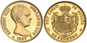1887*1961. Estado Español. MPM. 20 pesetas. (Cal. 5). 6,47 g. Acuñación de 800 ejemplares. Rara. S/C.